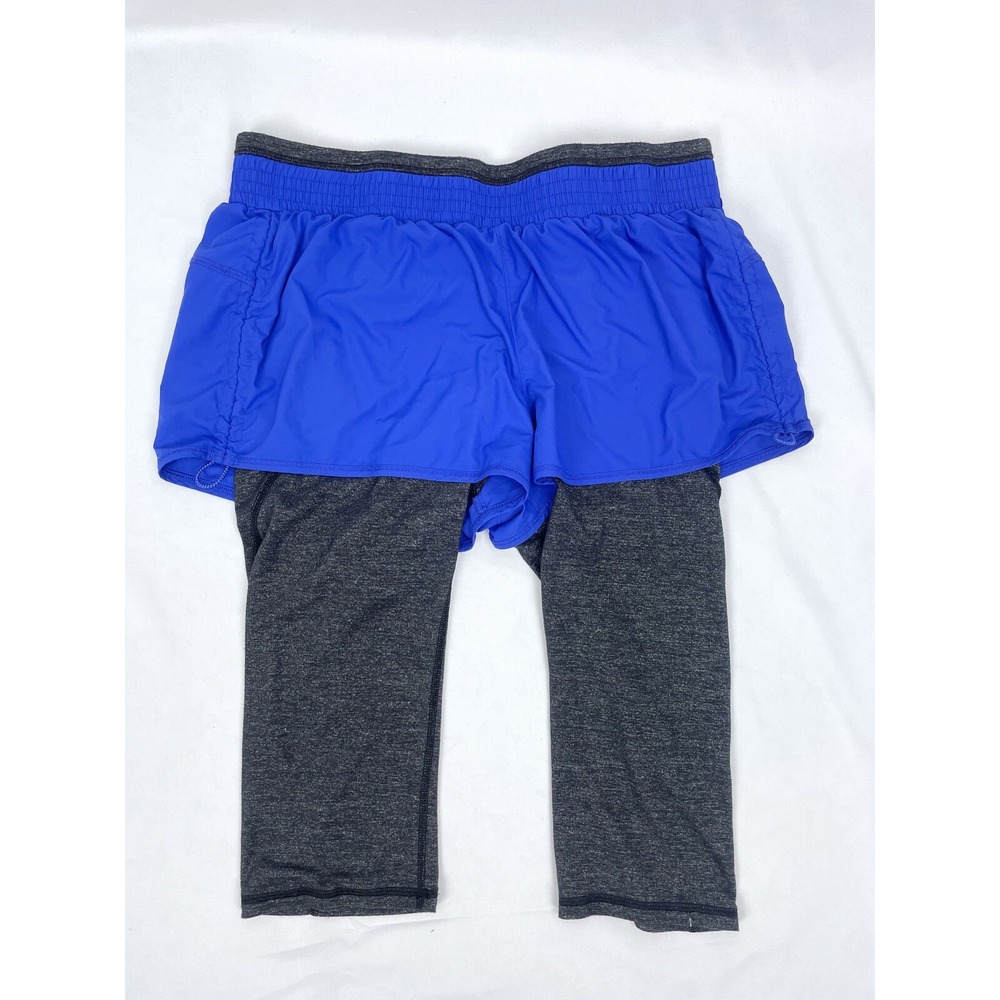 Athleta LARGE Go Getter 2-in-1 Knicker Capri Leggings Shorts Blue 964561